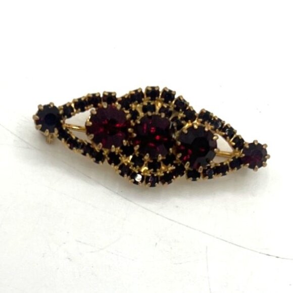 Vtg 10K Gold 6.56g Garnet Glass Brooch '40s Bar Pin Red Rhinestone Unmarked MCM - Picture 13 of 16